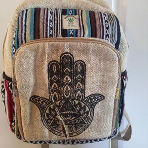 Himalayan Handmade Hemp Cotton Hand & Eye Printed Eco-Friendly Travel Backpack